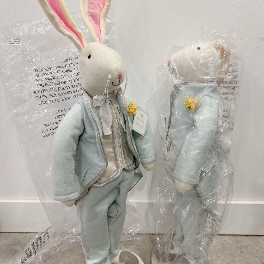 RARE Pottery Barn Kids Wool felted Bunny in Light Blue ( Two )